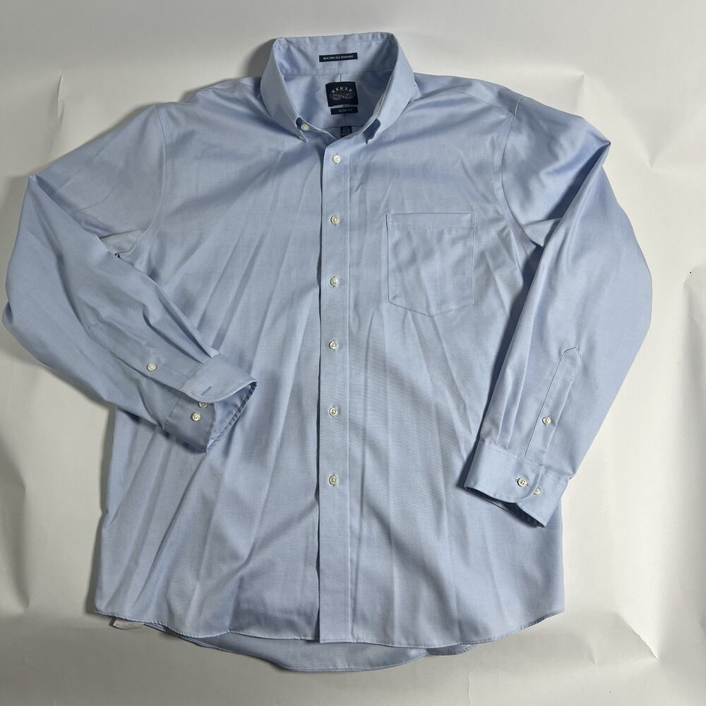 Eagle Non-Iron Cotton Dress Shirt Blue Solid Button-Down 17.5‎ 34/35 Slim
